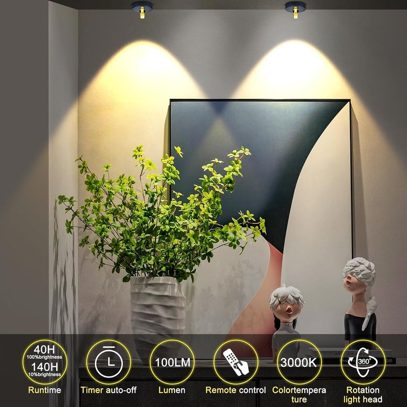 Arixinks Rechargeable Wireless Battery Spotlight Indoor for Plant Trees at Home Remote Control with 3 Colors Lighitng Mini Dimmable Uplight Led Accent Wall Spot for Pictue Painting Light with Timer-off - Image 4